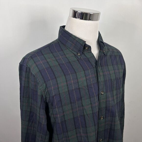 J Crew Large Classic Fit Brushed Twill Flannel Shirt Blue Green Plaid Cotton - Picture 1 of 5